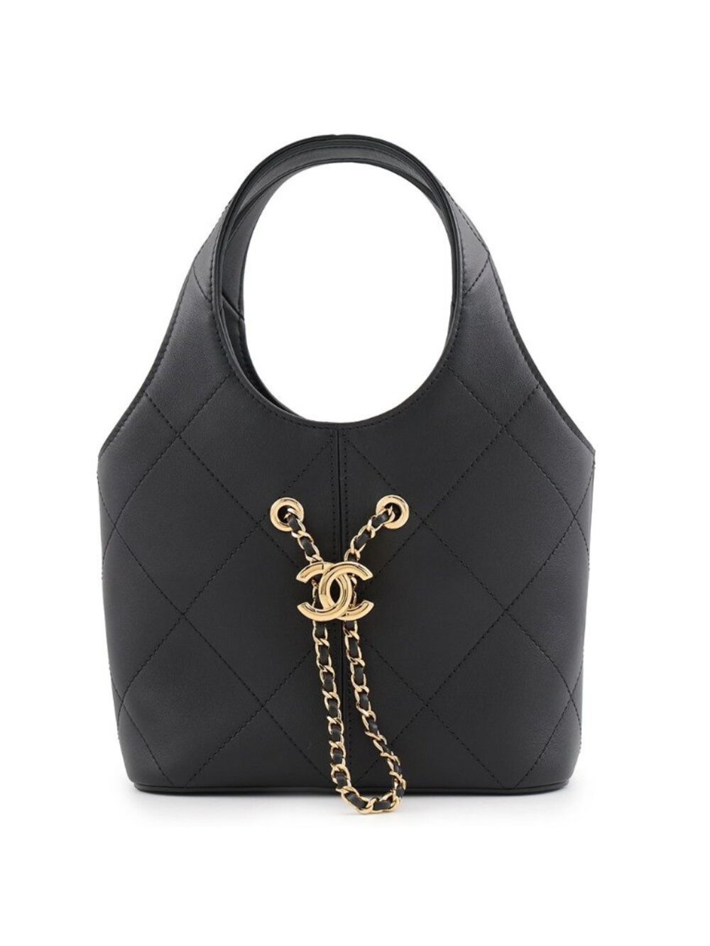 Chanel Handbag Small Shopping Bag Quilted CC Logo Calfskin Black
